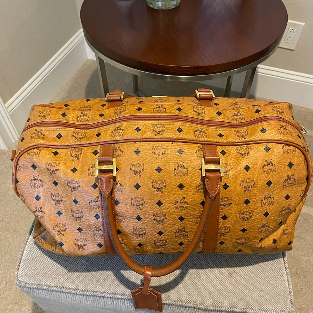 MCM Tan Logo Duffel Bag